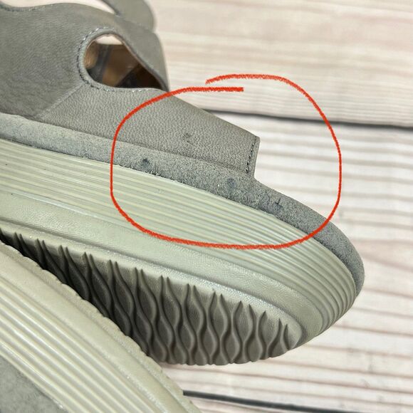 Clarks Reedly Juno Wedge Sandals Womens 8W Sage Nubuck Leather Triple Strap Shoe - Picture 6 of 15